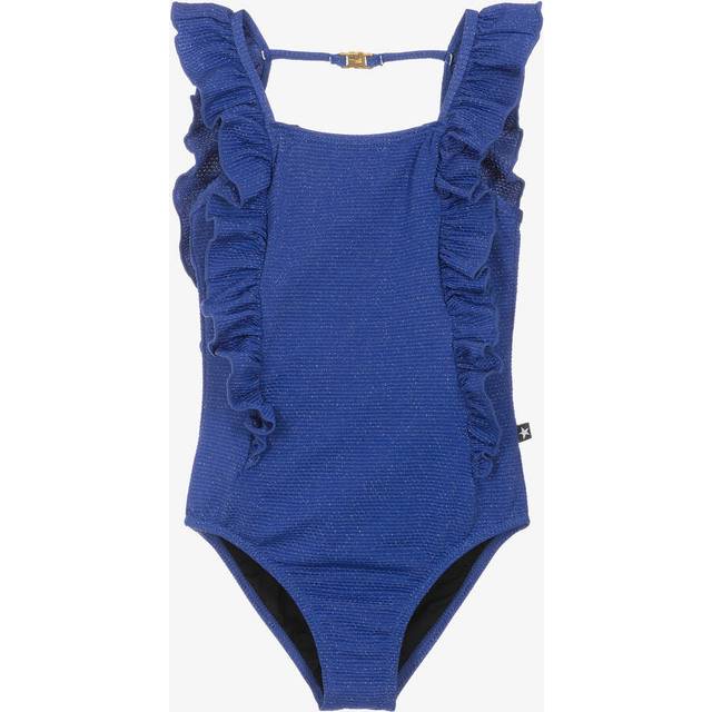 Molo Girls Glittery Blue Ruffle Swimsuit (Upf50+) - 6 year
