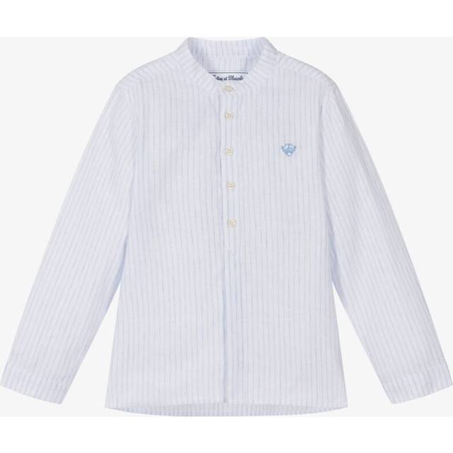 Tartine Et Chocolat Boys White & Blue Linen Shirt - 5 year