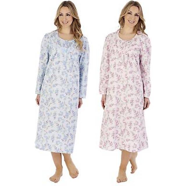 Slenderella 100% cotton nightie 45" woven long sleeve nightdress nightwear