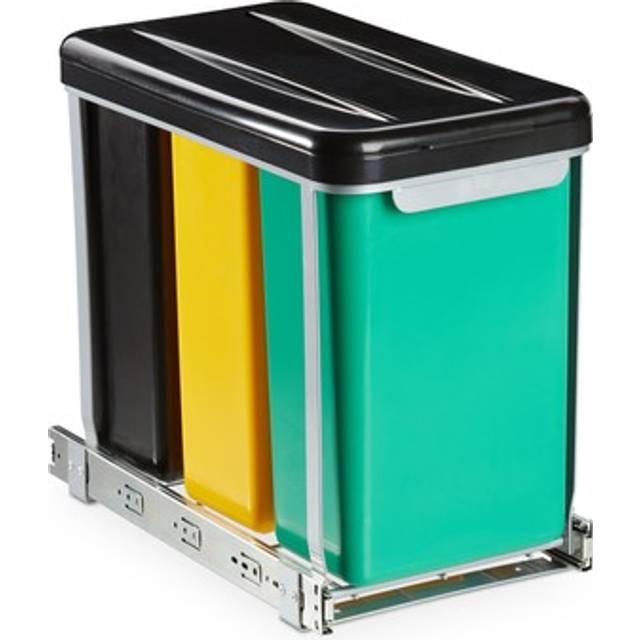 Pull-out built-in bin, 2 compartments, kitchen waste bin for base cabinet, 8 l, lid, 39.5x30x25.5 cm, black - Relaxdays