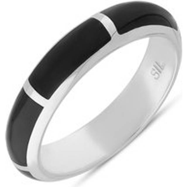 Sterling Silver Whitby Jet 6mm Gap Channel Set Wedding Band Ring - Silver
