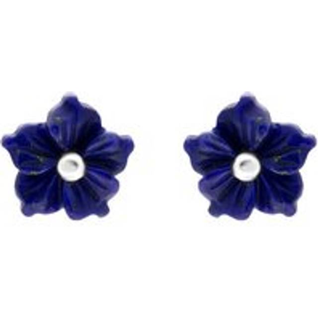 Sterling Silver Lapis Lazuli Tuberose 8mm Carnation Stud Earrings - Silver