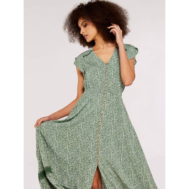 Womens Irregular Dot Crochet Maxi Dress - Green - 14