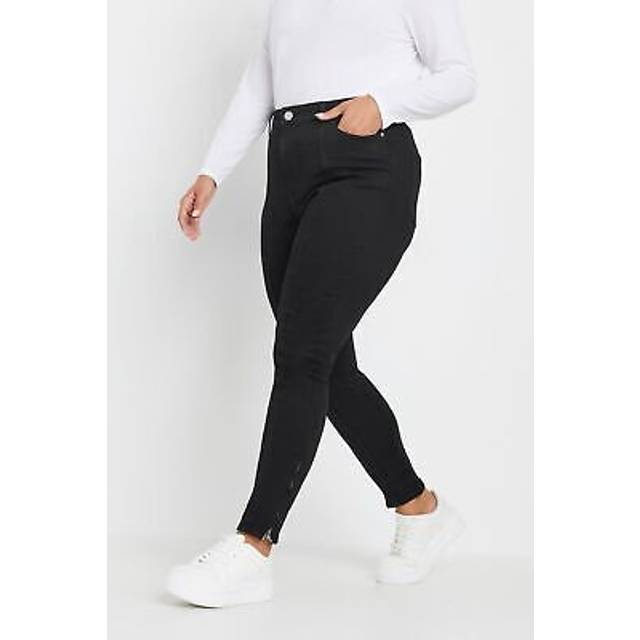 Yours Curve Black Skinny Stretch Ava Zip Hem Jeans, Women's Curve & Plus Size, Yours - Short 28