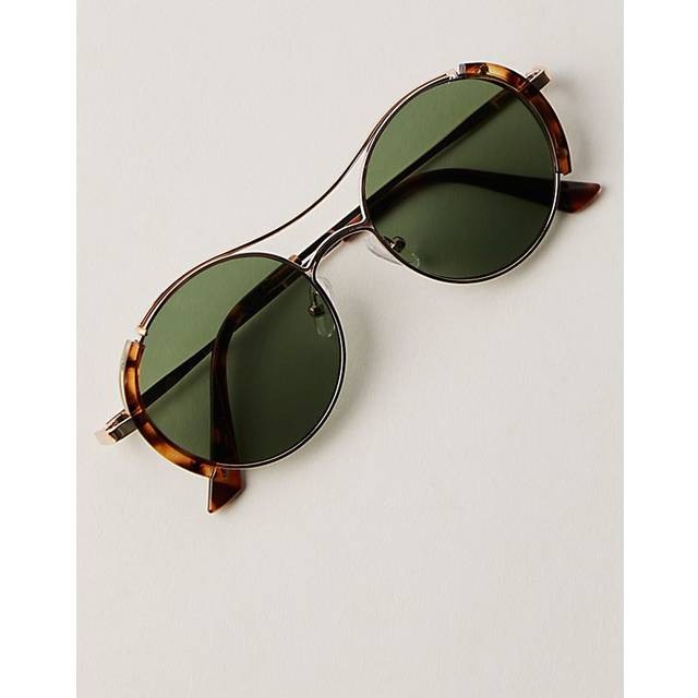 Euphoria Novelty Round Aviator Sunglasses in Gold/Tort