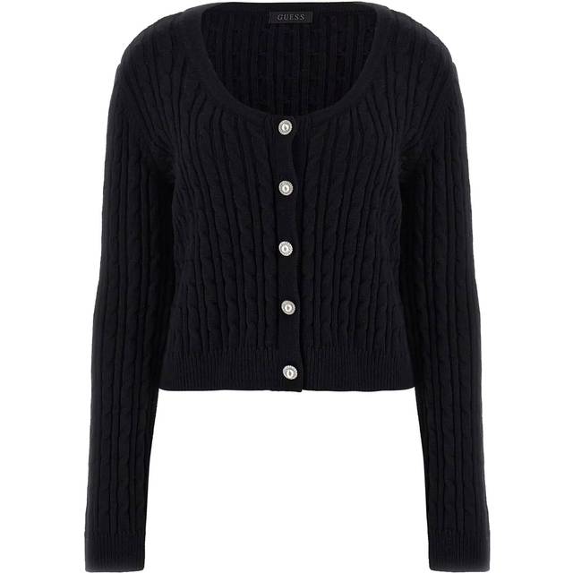 Guess Wool-Blend Cable-Knit Cardigan Sweater - Black - XXL