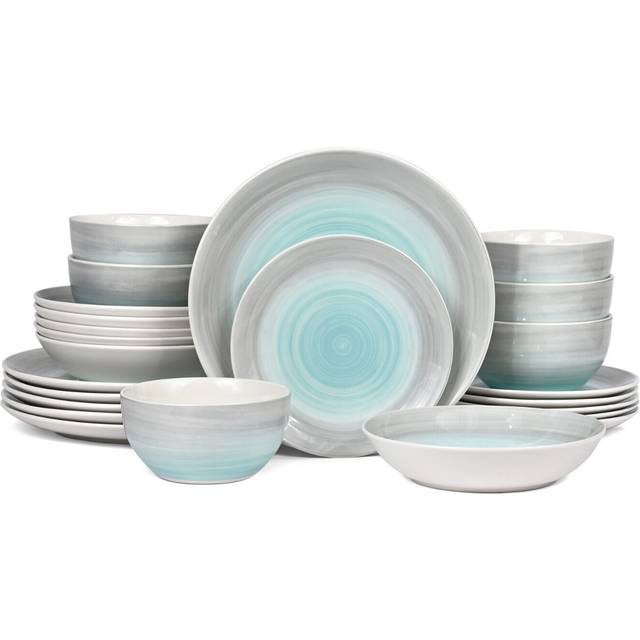 Waterside 24Pc Blue & Grey Mix Spin Wash Dinner Set, Multi