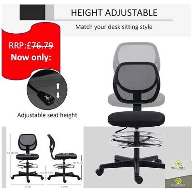 Vinsetto draughtsman chair tall office chair w/ adjustable footrest ring black