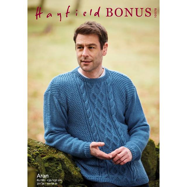 Hayfield bonus aran knitting pattern - 10078 men's sweater