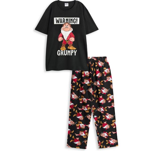 (Large) Disney Snow White & The Seven Dwarfs Short Sleeve Long Leg Pyjama Set (Mens Black)