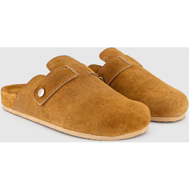 OFFICE Womens Star Buckle Detail Slip On Clogs Tan Suede, 3