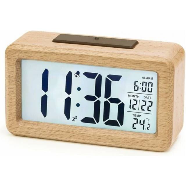 Wooden Digital Alarm Clock, LED Alarm Clock Non Ticking Digital Clock With Date Display, Temperature