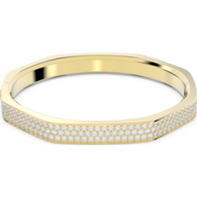 Swarovski Dextera Yellow Gold Tone Plated Large Octagon White Crystal Bangle - Gold