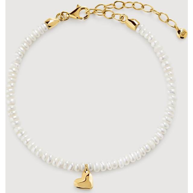 Monica Vinader Mini Heart Pearl Bracelet, Gold