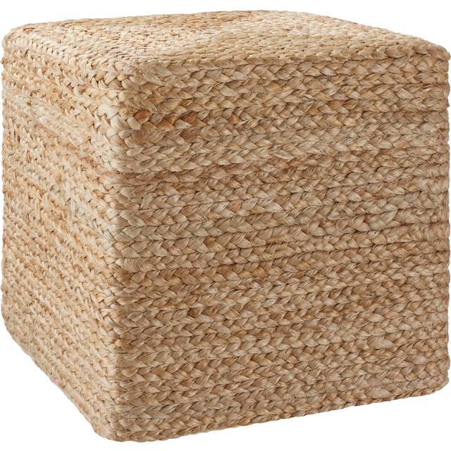 Handgjord fyrkantig sittpuff Banno Cube i jute - beige