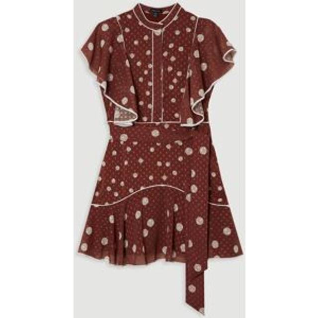 Mixed Dot Ruffle Georgette Mini Dress - Mocha