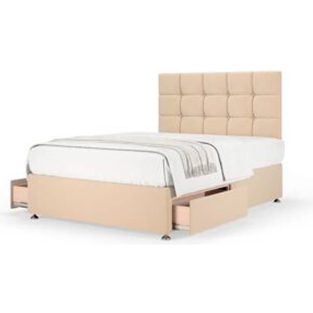 Bedmaster Natural Beige Plush Velvet 2 Drawer Divan Base And Square Headboard Single - One Size