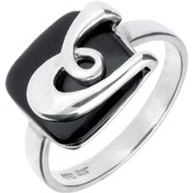 Sterling Silver Whitby Jet Cushion Pattern Ring - Silver