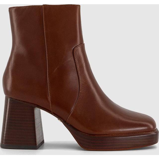 OFFICE Womens Asher Heeled Platform Ankle Boots Choc Leather Brown, 5