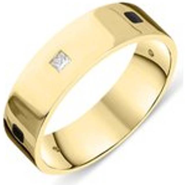 18ct Yellow Gold Whitby Jet Diamond 6mm Wedding Band Ring