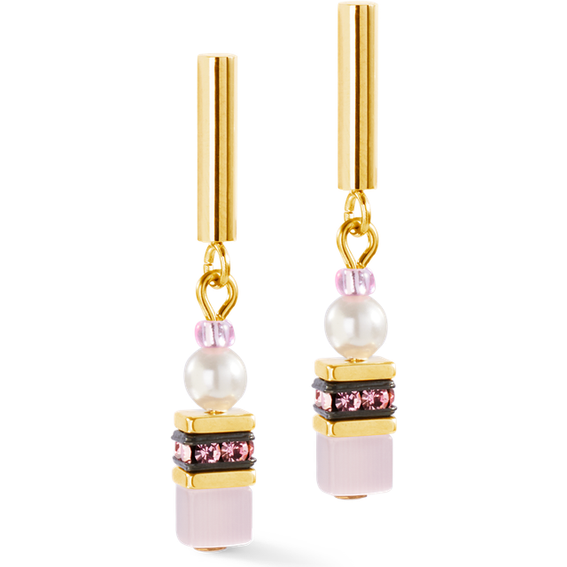 Coeur De Lion Elegance Pearl Earrings Gold Plated Pink Crystal Pearl For Women - gold/pink/silver