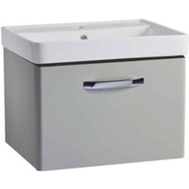 Coastal Conwy Gloss Light Grey 600 Wall Mounted Single Drawer Unit & Basin, Chrome Handle, Grey
