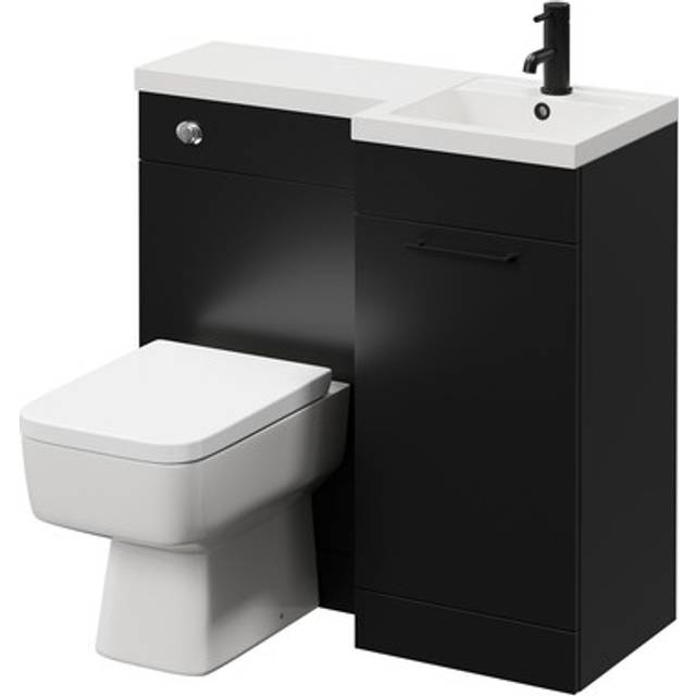 Napoli Combination Vanity Unit Toilet Suite with Right Hand L Shaped 1 Tap Hole Basin and Single Door with Handle | Matt Black | Plastic | 900mm