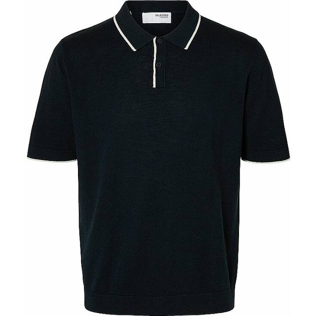 SELECTED HOMME Organic Cotton Linen Knit Polo Shirt, Sky Captain Egre