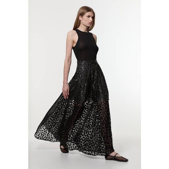 Polka Dot Devoure Front Split Maxi Prom Skirt - Black