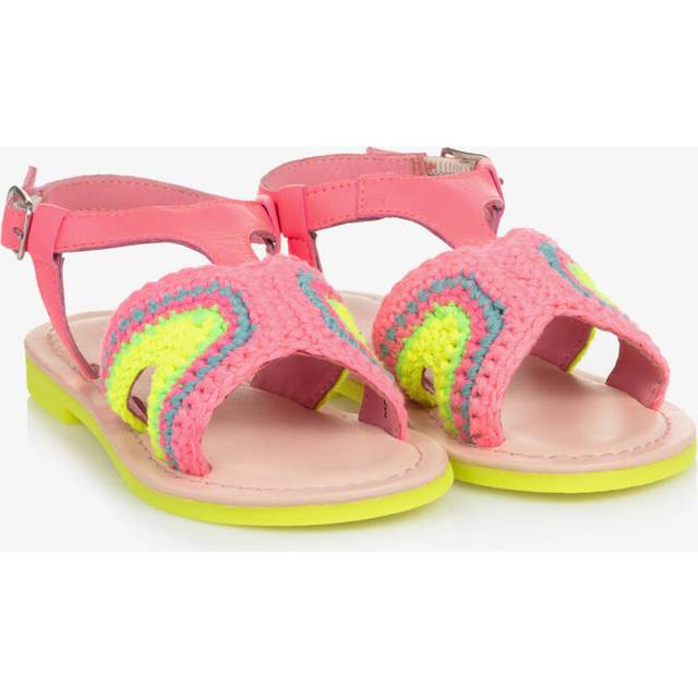 Billieblush Girls Neon Pink Leather & Crochet Sandals - 29