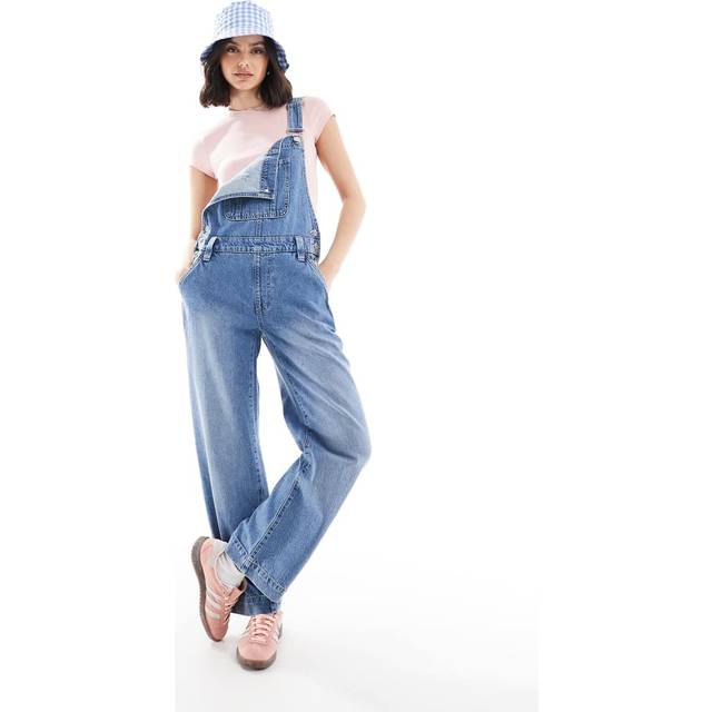 Cotton On – Saltvattenblå hängselbyxor i denim