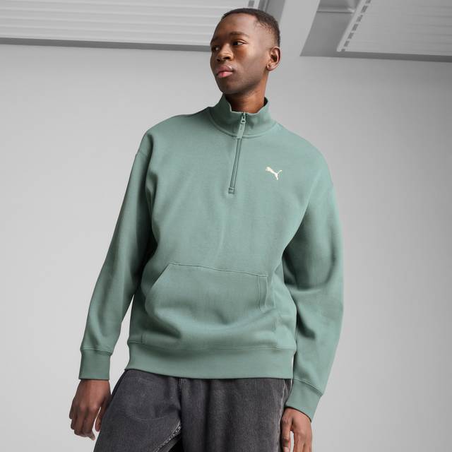 PUMA Wardrobe Ess Relaxed Half Zip Crew Shirt Men, Green Moon, size 2XL (2XL)