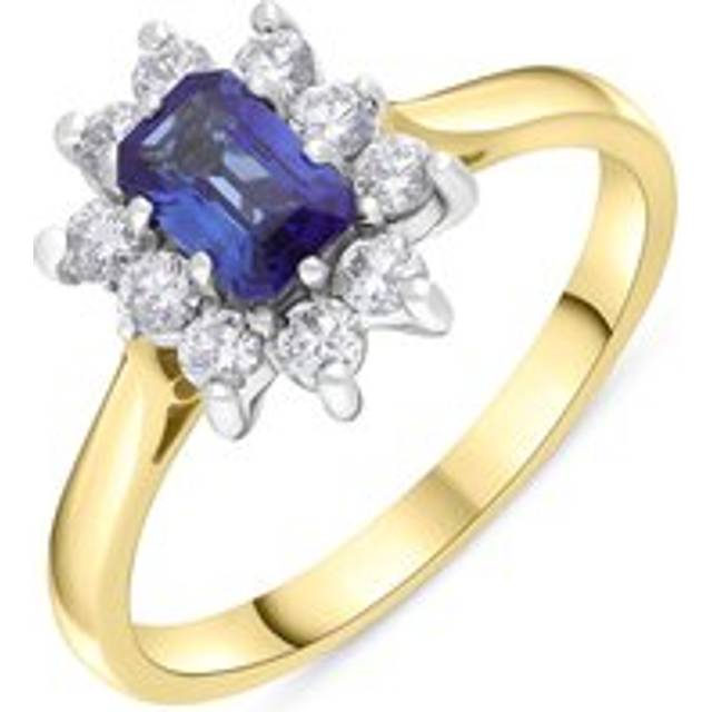 18ct Yellow Gold 0.62ct Sapphire 0.37ct Diamond Emerald Cut Cluster Ring - N