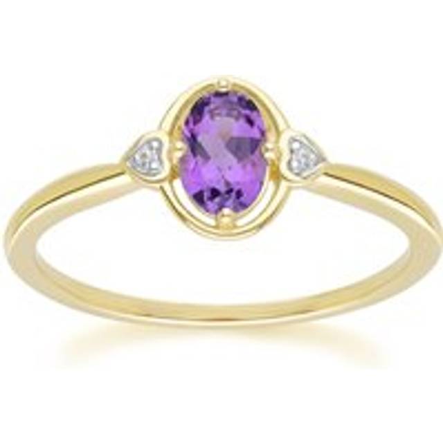 Classic Oval Amethyst & Diamond Heart Ring In 9ct Yellow Gold