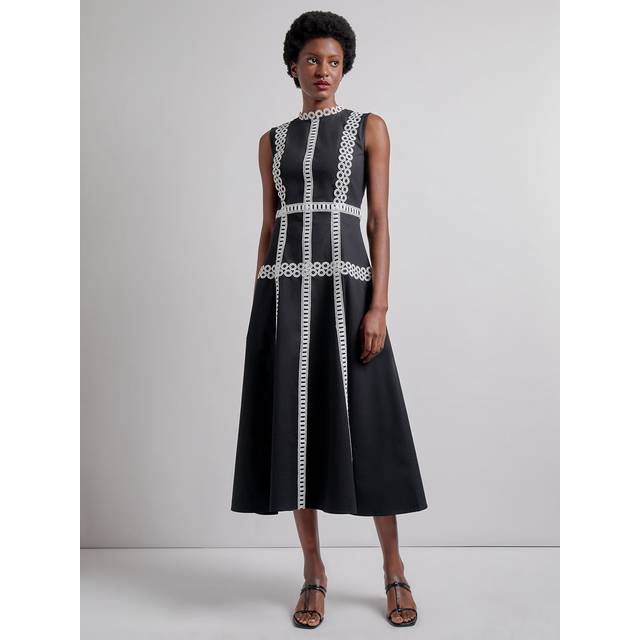 Woven Eyelet-Trim Cotton Maxi Fit & Flare Dress - Modern Fit - Black/White - X-Large