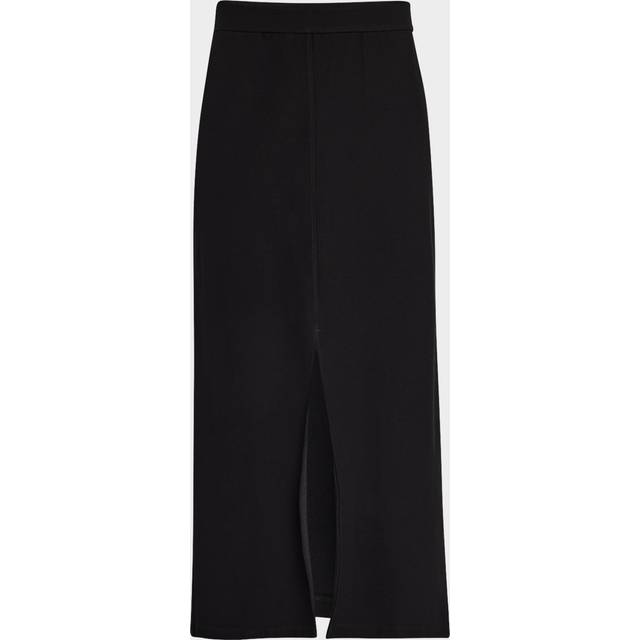 Front-Slit Washable Stretch Crepe Midi Skirt - BLACK - X-Large