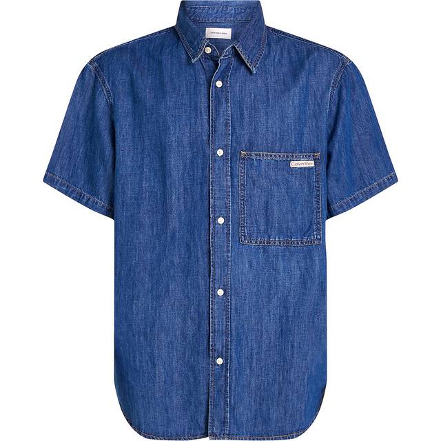 Calvin Klein Jeans Regular Short Sleeve Denim Shirt - Blue, Blue, Size L, Men