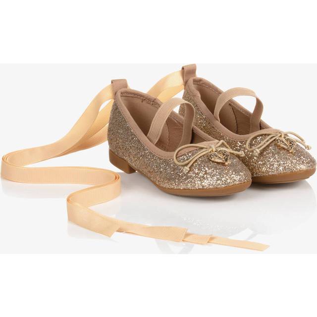 Angel's Face Girls Gold Glitter Ballerina Shoes With Elastic Strap - 22