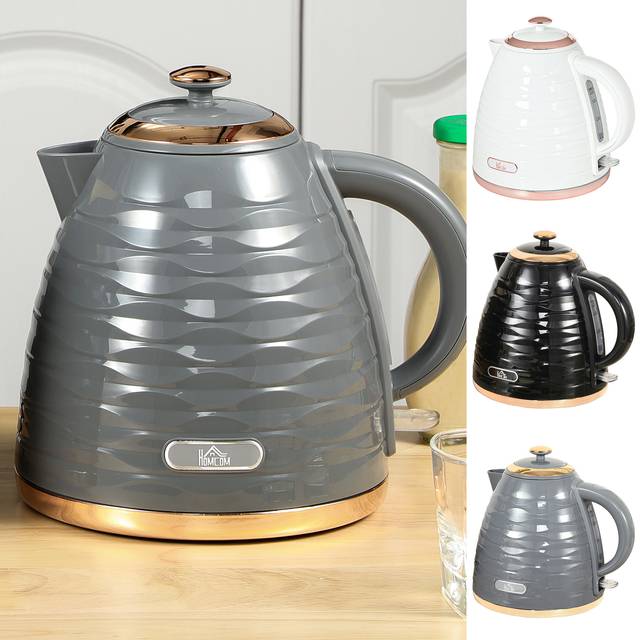 HOMCOM Electric Kettle, 1.7L, Fast Boil, 3kW Water Kettle with Removable Washable Anti-scale Filter, BPA Free, Grey Aosom UK