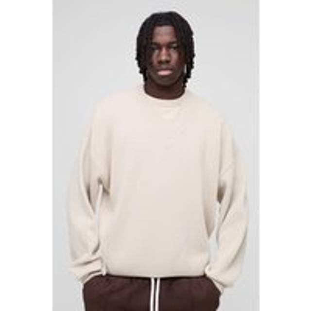 Mens Stone Oversized Boxy V Neck Knitted Jumper