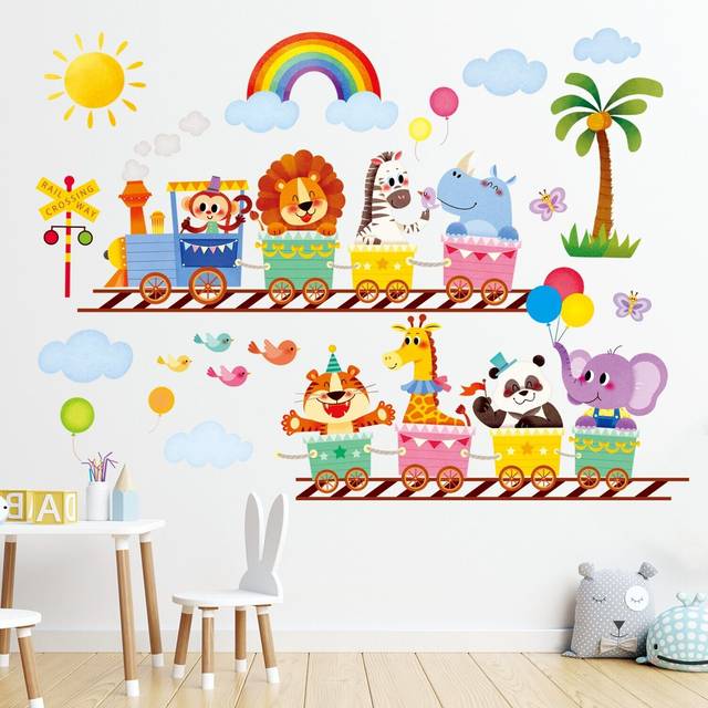 Decowall animals train nursery kids removable wall stickers decal da-1406a