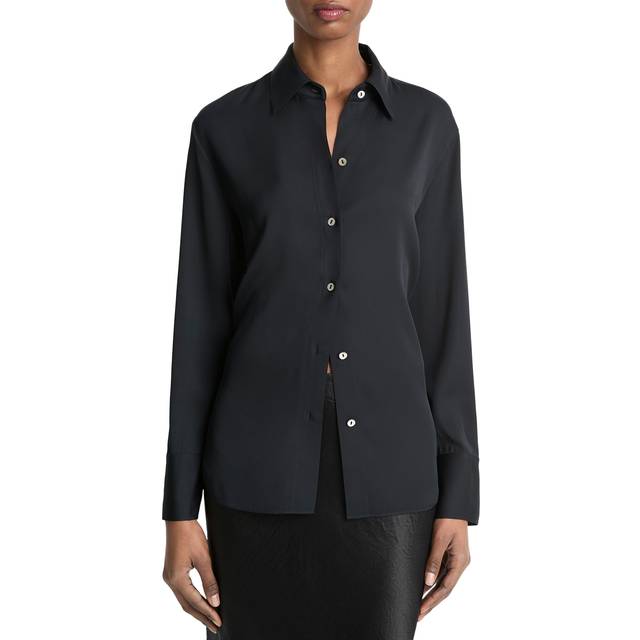 Classic Button-Front Blouse - BLACK - X-Small