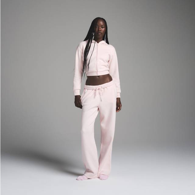 SKIMS Shrunken Zip Up Hoodie | Pink | XS | Cotton Fleece - Barely Pink
