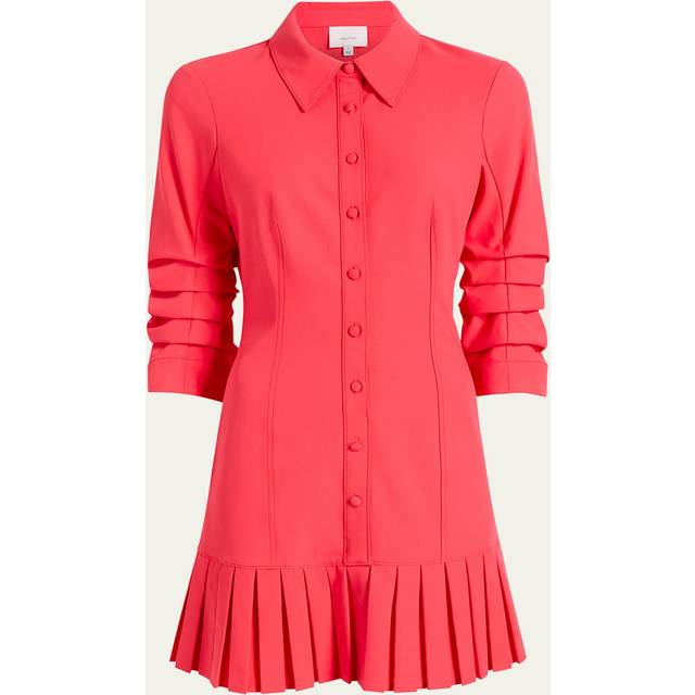 Lucilla Topstitched Pleated-Hem Mini Shirtdress - CHERRY LEMON - 00