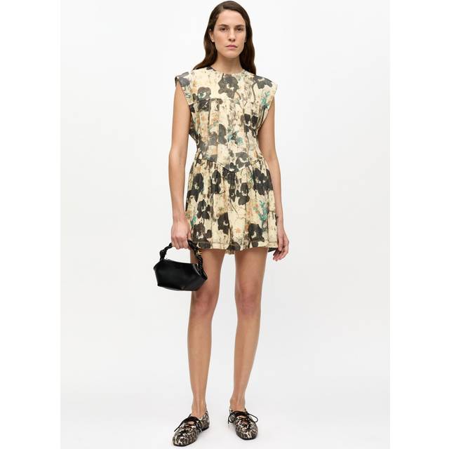 Ganni, Short Dresses, female, Beige, M, Beige Asymmetrical Hem Dress with Corset