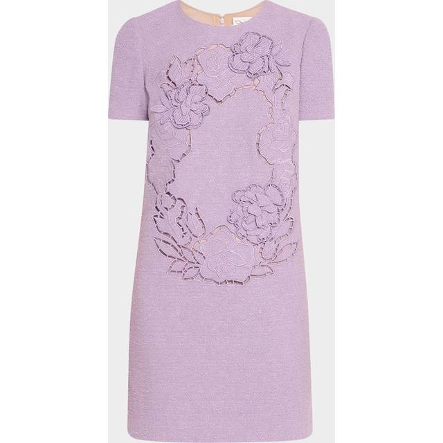 Short-Sleeve Floral Embroidered Tweed Mini Dress - THISTLE - 4