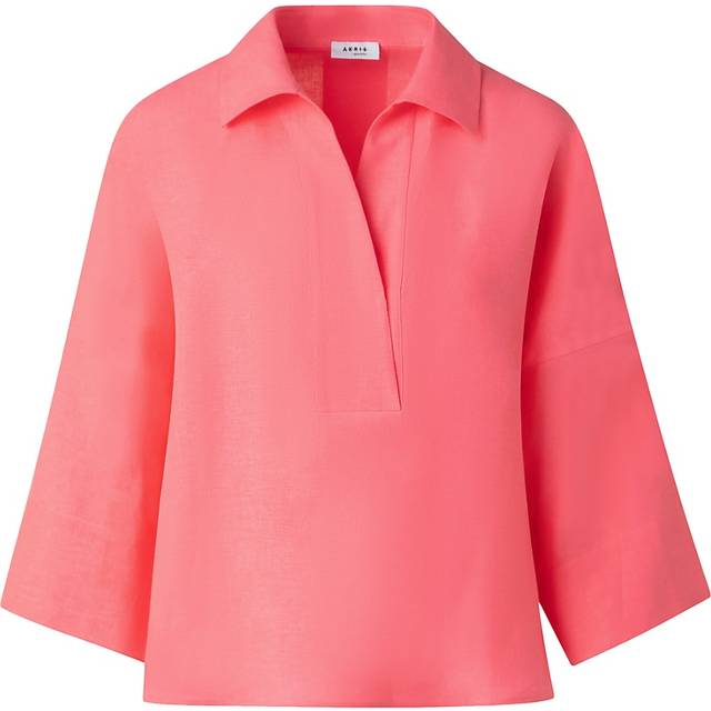 Kimono-Sleeve Linen Collared Blouse - PINK - 10