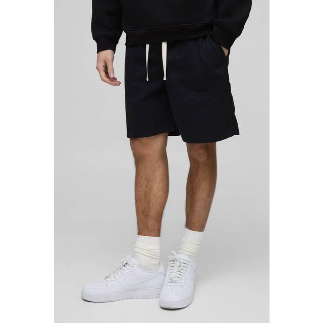 Elasticated Baggy Twill Split Hem Shorts - Black - XL