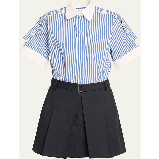 Short-Sleeve Combo Mini Shirtdress - BLUE MULTI-MIDNIGHT - 10
