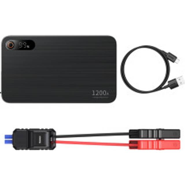 3-i-1 starthjälp för bil 1200A + 7200mAh powerbank + LED-ficklampa - svart
